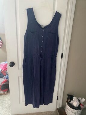 Natural Reflections Navy Sleeveless Button-Front Jumpsuit with Drawstring Waist